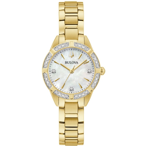 BULOVA WATCH  Bulova Ladies Sutton Quartz Watch 28MM Gold-Tone Stainless Steel Case And Bracelet With Dial (98R297) In White