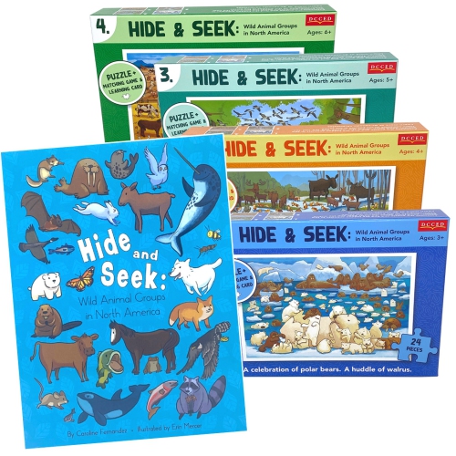 Hide and Seek Book + 4 Animal Puzzles