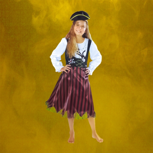 Red and Black Pirate Girl Child Halloween Costume - Medium