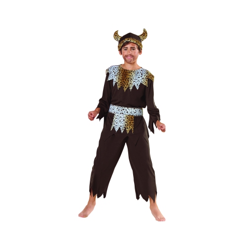 Costume d'Halloween pour enfants, garçon Caveman, guerrier brun et blanc - Grand