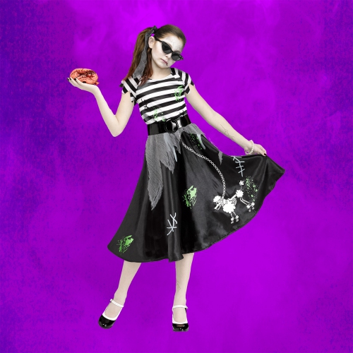 Black and White Sock Hop Zombie Girls Children Halloween Costume - Medium