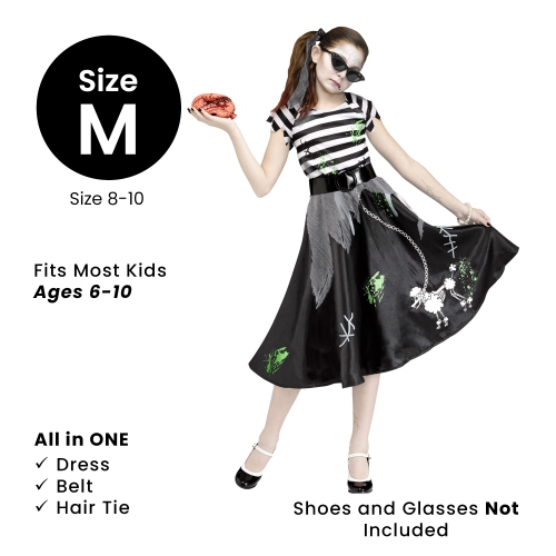 Black and White Sock Hop Zombie Girls Children Halloween Costume - Medium