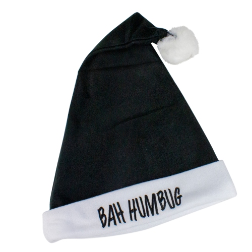 FUN WORLD  Black And 'bah Humbug' Unisex Adult Christmas Santa Hat Costume Accessory - One Size In White