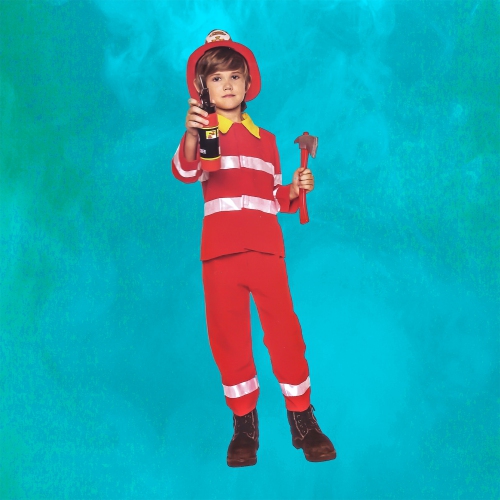 Costume d'Halloween rouge et blanc, garçon pompier, moyen