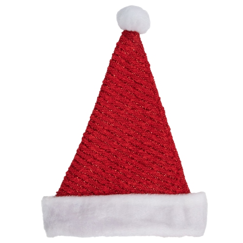 Chapeau de père Noël rayé rouge et blanc de 17 po avec pompon et fausse fourrure