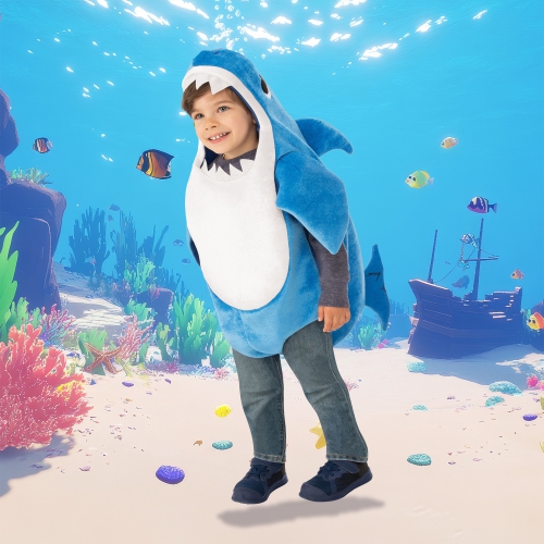 Blue and White Toddler Singing Daddy Shark Halloween Costume - 2T-4T