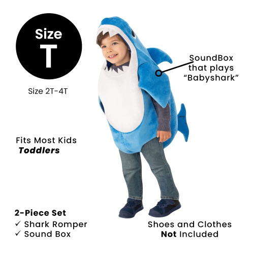 Blue and White Toddler Singing Daddy Shark Halloween Costume - 2T-4T