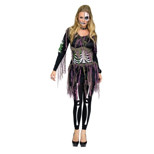 Costume d'Halloween squelette noir et violet pour femme - petit