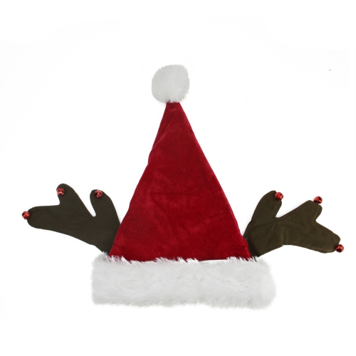 Costume de Noël unisexe pour adultes Red and Brown Reindeer Antlers Santa Hat - taille unique