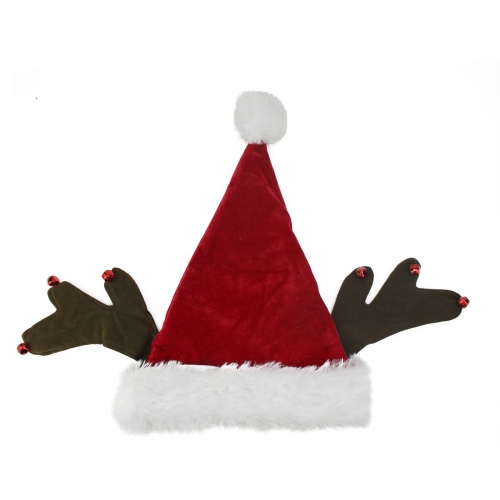 Red and Brown Reindeer Antlers Santa Hat Unisex Adult Christmas Costume Accessory - One Size