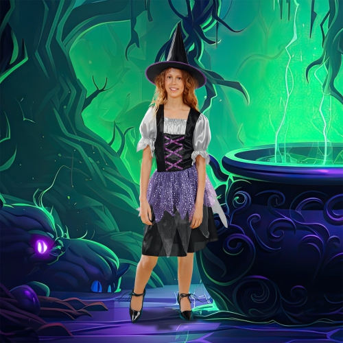 NORTHLIGHT  And Purple Witch Girl Child Halloween Costume - Medium In Black