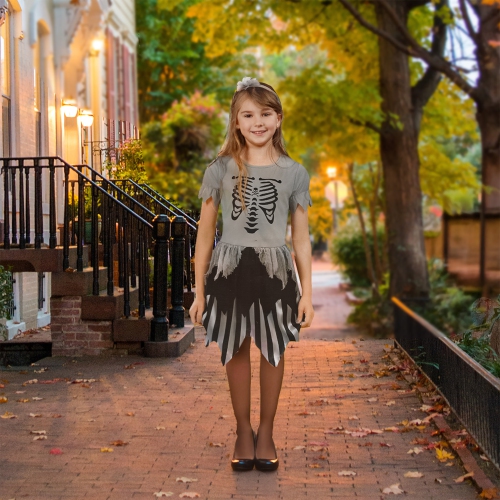 Gray Pirate Skeleton Girl's Children's Halloween Costume - Medium