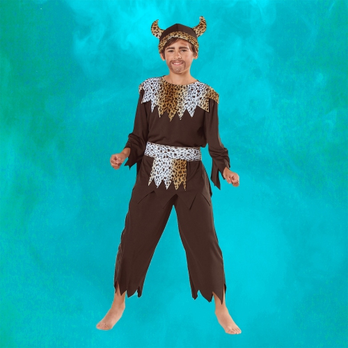 Brown and Black Caveman Warrior Boy Child Halloween Costume - Medium
