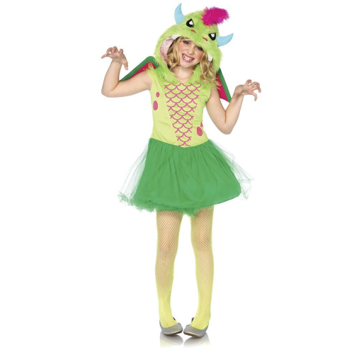 Costume d'Halloween dragon magique vert vif pour fille - grand