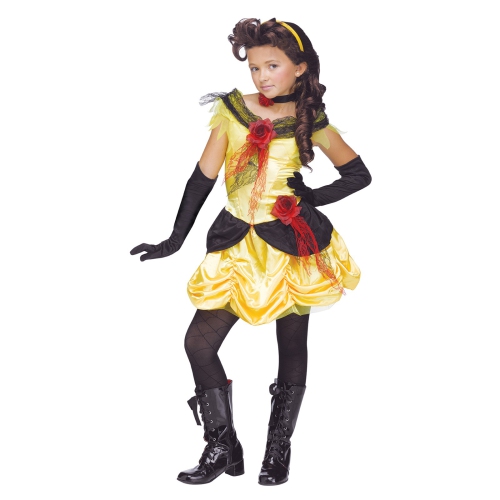 Costume d'Halloween beauté gothique jaune et noir - fille, moyen