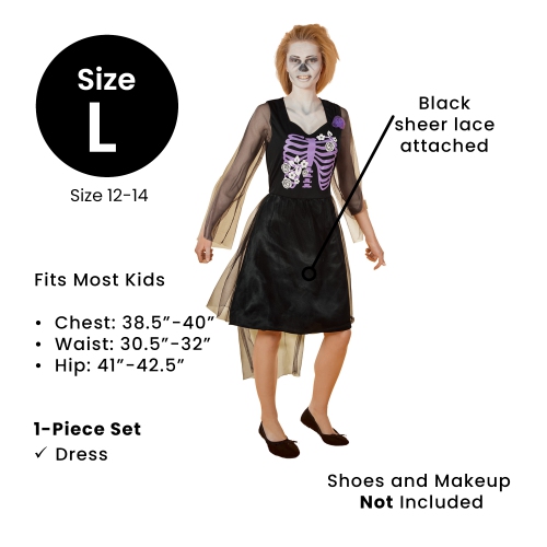 Black and Purple Skeleton Bride Women Adult Halloween Costume - Large