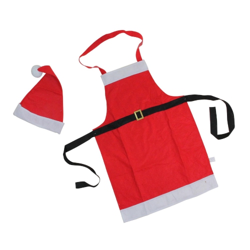 Unisex Adult Santa Claus Christmas Apron with Hat - One Size - Red and White