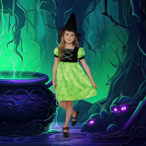 NORTHLIGHT  Black And Witch Girl Child Halloween Costume - Small In Green