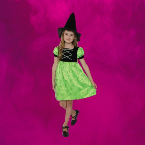Black and Green Witch Girl Child Halloween Costume - Small