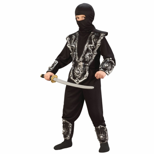 Costume d'Halloween Ninja noir et argent pour garçon - moyen