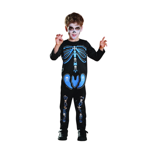 Black and Blue Skeleton One Piece Boy Child Halloween Costume - Small