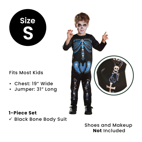 Black and Blue Skeleton One Piece Boy Child Halloween Costume - Small
