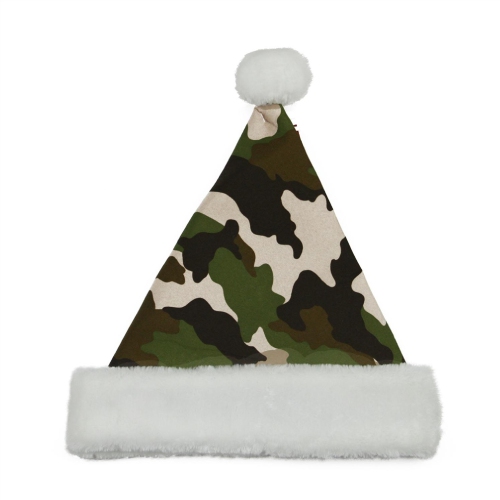 21" Green and White Camouflage Adult Christmas Santa Claus Hat - Medium