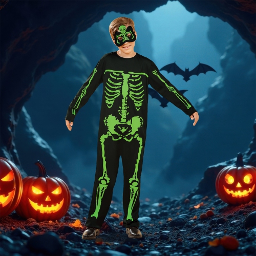 Black and Green Skeleton Boy Child Halloween Costume - Medium