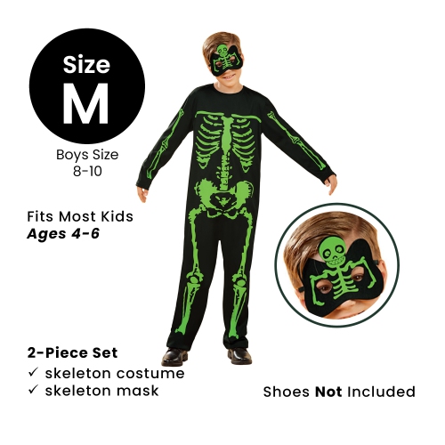 Black and Green Skeleton Boy Child Halloween Costume - Medium