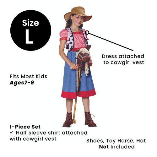 Red and Blue Checkered Cowgirl Child Halloween Costume - Large