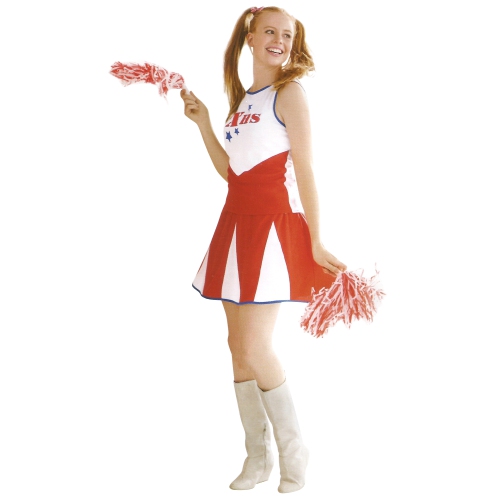 White and Red Cheerleader Women Adult Halloween Costume - Large