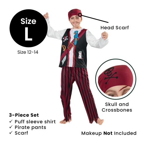 Red and Black Pirate Boy Child Halloween Costume - Large