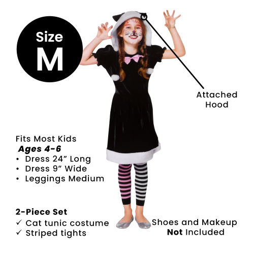 Black and White Girls Cat Children's Halloween Costume - Medium - 4-6 Years