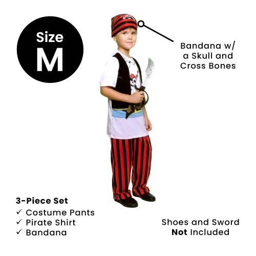 Costume d'Halloween pour enfant, garçon pirate noir et rouge - moyen