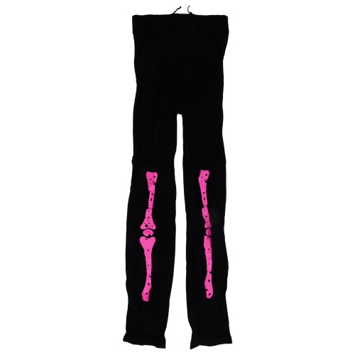 Children Girl's Skeleton Halloween Footless Tights - Size 5 - Black and Pink