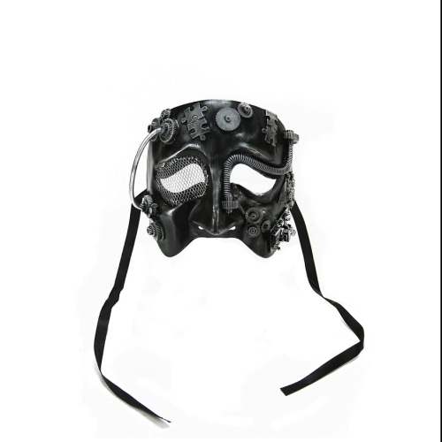 7" Distressed Black and Silver Industrial Cyborg Halloween Masquerade Mask