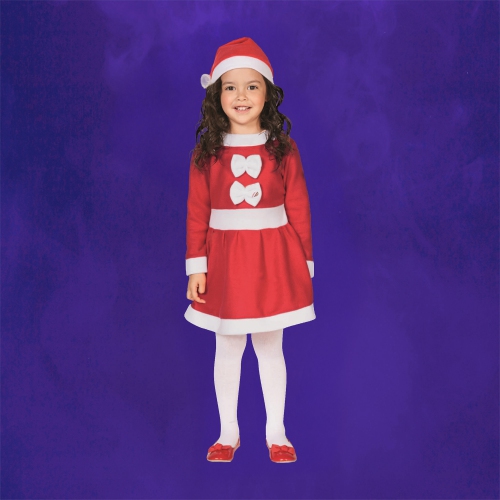 Costume de père Noël pour filles, rouge et blanc, 24 po avec robe et chapeau : 4-6 ans