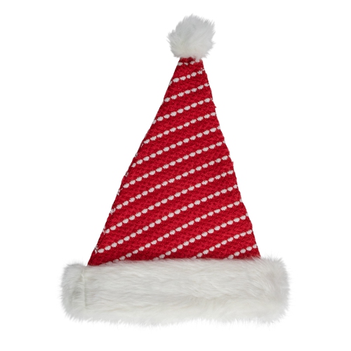 Chapeau de père Noël rayé rouge et blanc de 17 po avec pompon