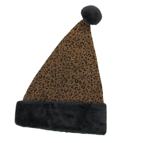 Brown and Black Metallic Leopard Santa Hat Unisex Adult Christmas Costume Accessory - One Size