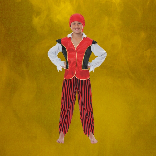 Costume d'Halloween, garçon pirate rouge et noir, enfant, grand
