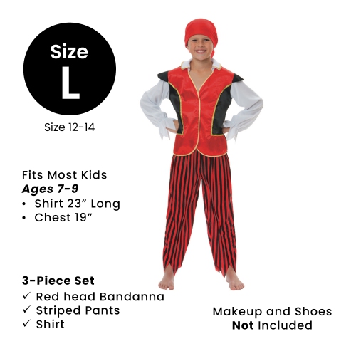 Costume d'Halloween, garçon pirate rouge et noir, enfant, grand