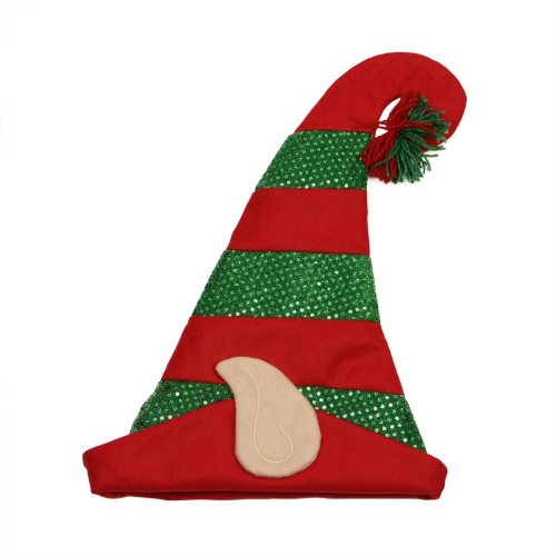 22" Red and Green Striped Sequin Unisex Adult Christmas Elf Hat - One Size