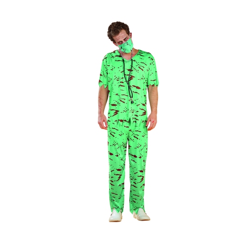 Green and Red Dead Doctor Bloody Scrubs Men Adult Halloween Costume - Medium