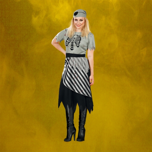 Black and Gray Pirate Women Adult Halloween Costume - Small