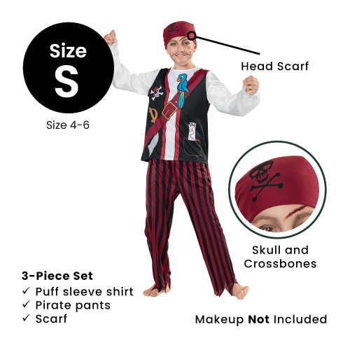 Costume d'Halloween de pirate pour enfant, garçon rouge et noir - petit