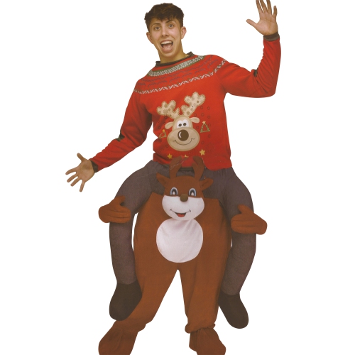 Brown and Red Carry Me Festive Reindeer Adult Costume - One Size