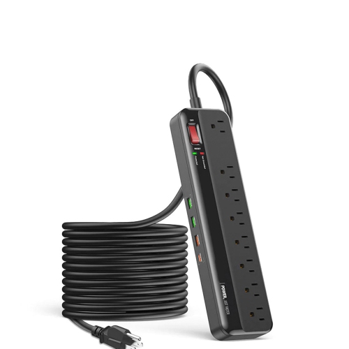 axGear 8 Port Power Bar Surge Protector Power Strip w/ 3 USB /USB-C Port Overload Protection Outlets 6.5 Feet Power Cord