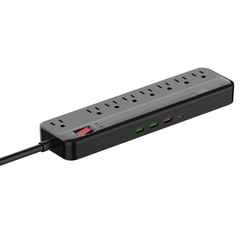 axGear 8 Port Power Bar Surge Protector Power Strip w/ 3 USB /USB-C Port Overload Protection Outlets 6.5 Feet Power Cord