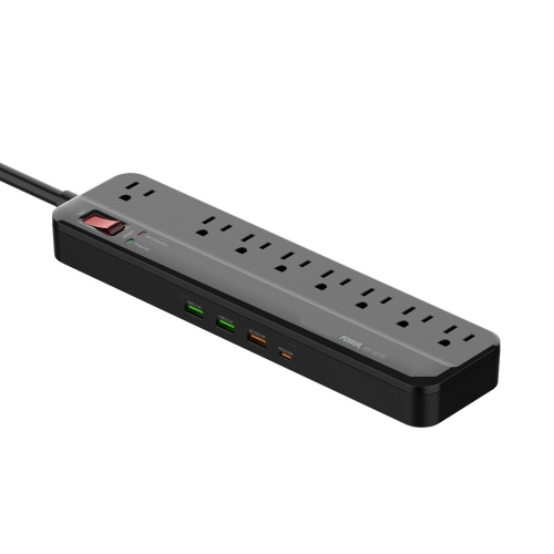 axGear 8 Port Power Bar Surge Protector Power Strip w/ 3 USB /USB-C Port Overload Protection Outlets 6.5 Feet Power Cord