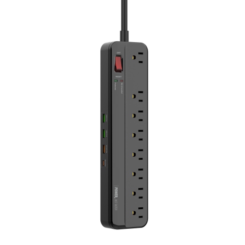 axGear 8 Port Power Bar Surge Protector Power Strip w/ 3 USB /USB-C Port Overload Protection Outlets 6.5 Feet Power Cord